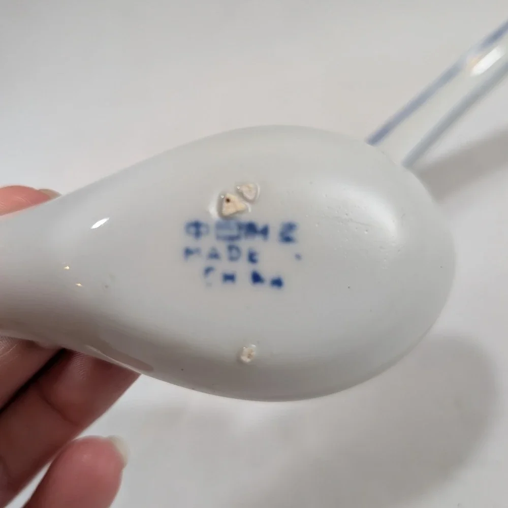 Vintage Chinese Blue and White Porcelain Fish Soup Spoons Set of 2 Made in China